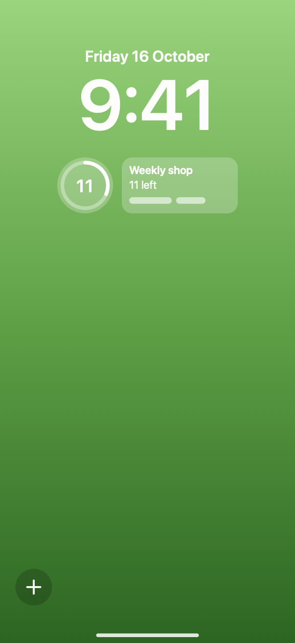 A drawing of the iPhone Lock Screen with Pera’s Items Left widget and the Add to Pera control.